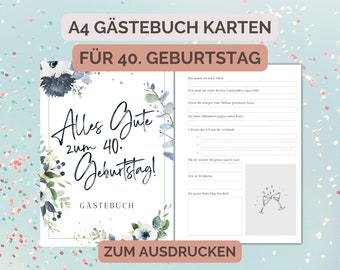 40th birthday guestbook (German), A4 format, instant download, print at home