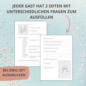 Birthday guestbook German, A4 format, instant download, print at home image 2