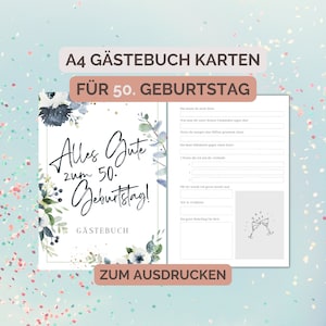 50. Geburtstag Gästebuch, Geschenk zum Geburtstag, A4 Gästebuchkarten