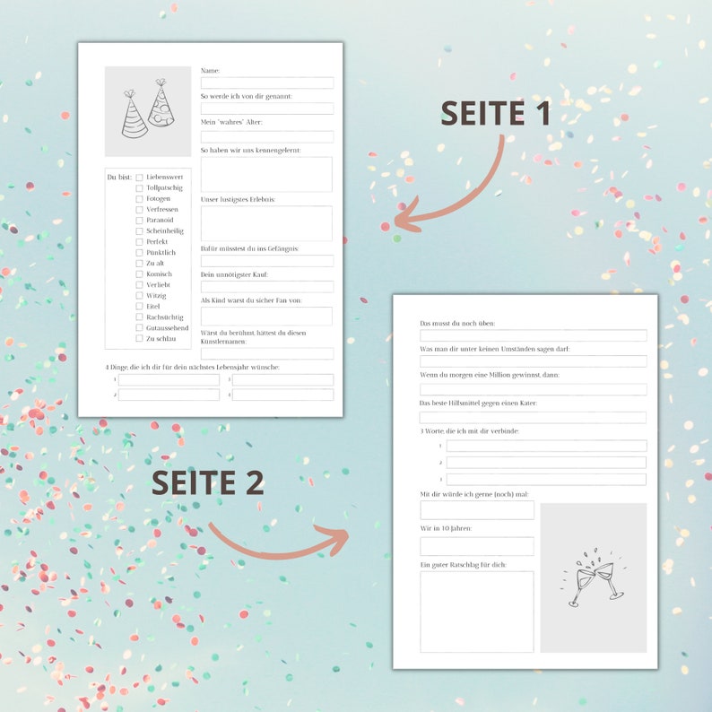 Birthday guestbook German, A4 format, instant download, print at home image 3