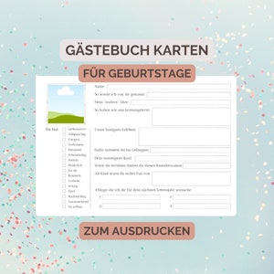 Gastenboekkaarten voor verjaardagen, A4 gastenboekkaarten om in te vullen