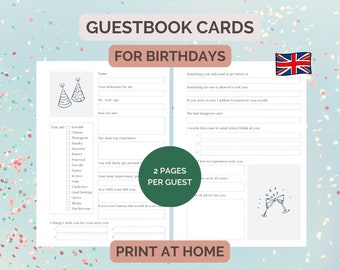 Birthday guestbook (English version), A4 and US letter format, instant download, print at home