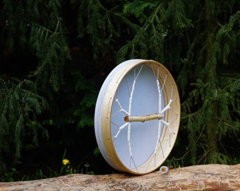 Vegan Shamanic Drum tunable white healing power, shaman, artificial skin, frame drum, made to order