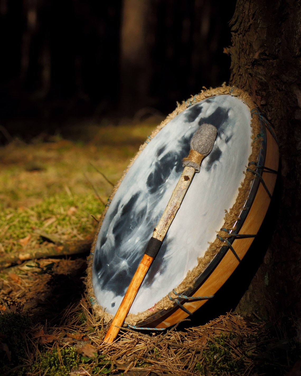 Shaman Drum Vegan With Full Moon Hand Painted Lunar Energy Etsy UK