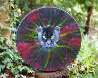 Vegan Shamanic Drum hand painted black panther, jaguar, tunable, shaman, artificial skin, frame drum, high quality made to order