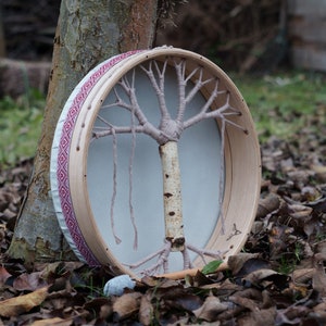 Vegan Shamanic Drum tunable,  healing power, tree of life, artificial skin, frame drum, made to order