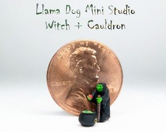 1 Hand Painted Witch & Cauldron Miniatures - Micro Figurines for Jewelry, Diorama's, Resin, Train Sets, Book Nook's, Halloween, and more!