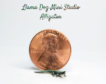 Alligator Micro Figurine (14.5mm long - 9/16") | Hand-Painted | Diorama Jewelry, Book Nooks, Animal Crafts +