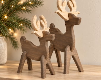 Wooden Christmas Reindeer Décor, Rudy & Olive Reindeer Family, Collapsible Holiday Mantel Decoration