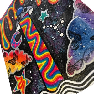 Hand-Painted Trippy UFO Art – Rainbow Room Decor (A4 Size) image 2