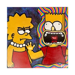 Bart and Lisa trippy art - The simpsons, rainbow, psychedelic, wall art, decor- 16x16x0.5” canvas