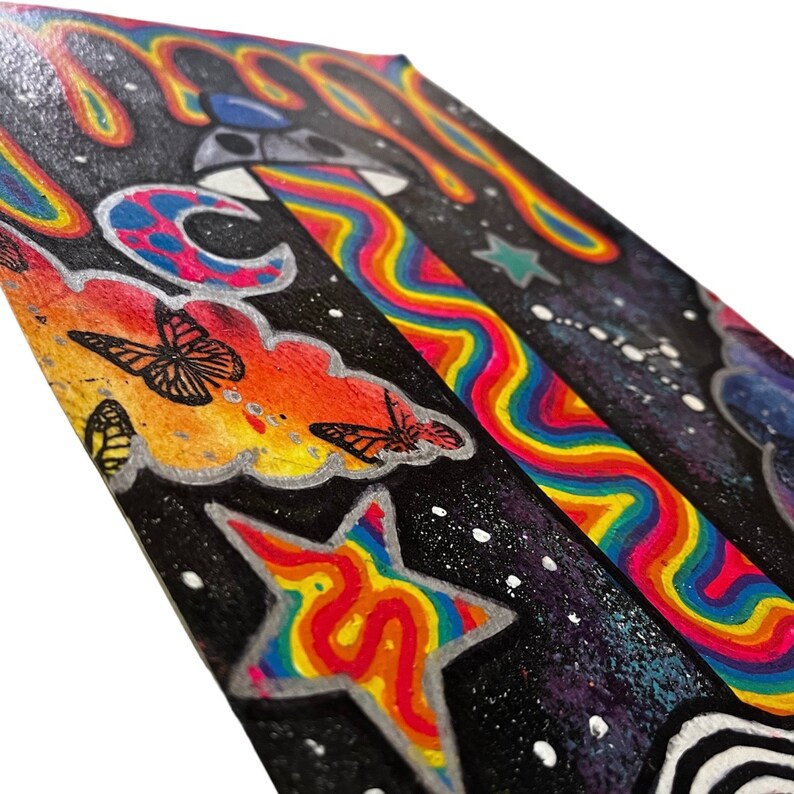 Hand-Painted Trippy UFO Art – Rainbow Room Decor (A4 Size) image 3