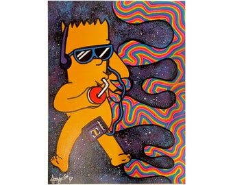 Bart simpson- trippy art wall art room decor the simpsons- 16x12”