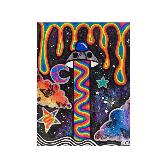 Trippy UFO art - room decor - rainbow, trippy art, psychedelic, poster, room decor, aesthetic, tiktok- A4 size
