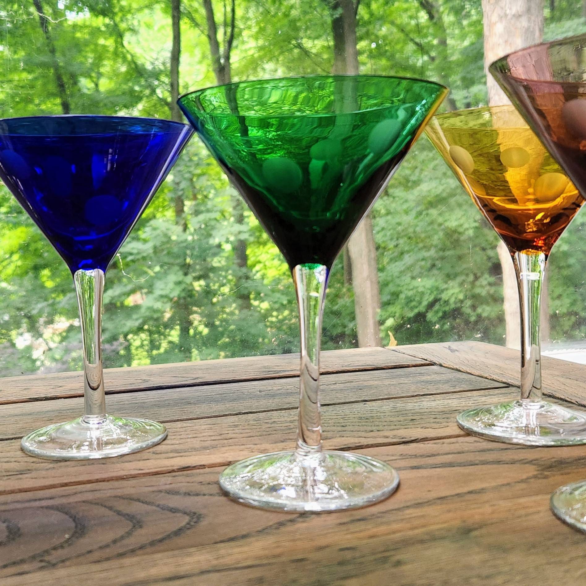 MCM Set of 4 Colored Martini Glasses. Small Gradient W/ Polkadots