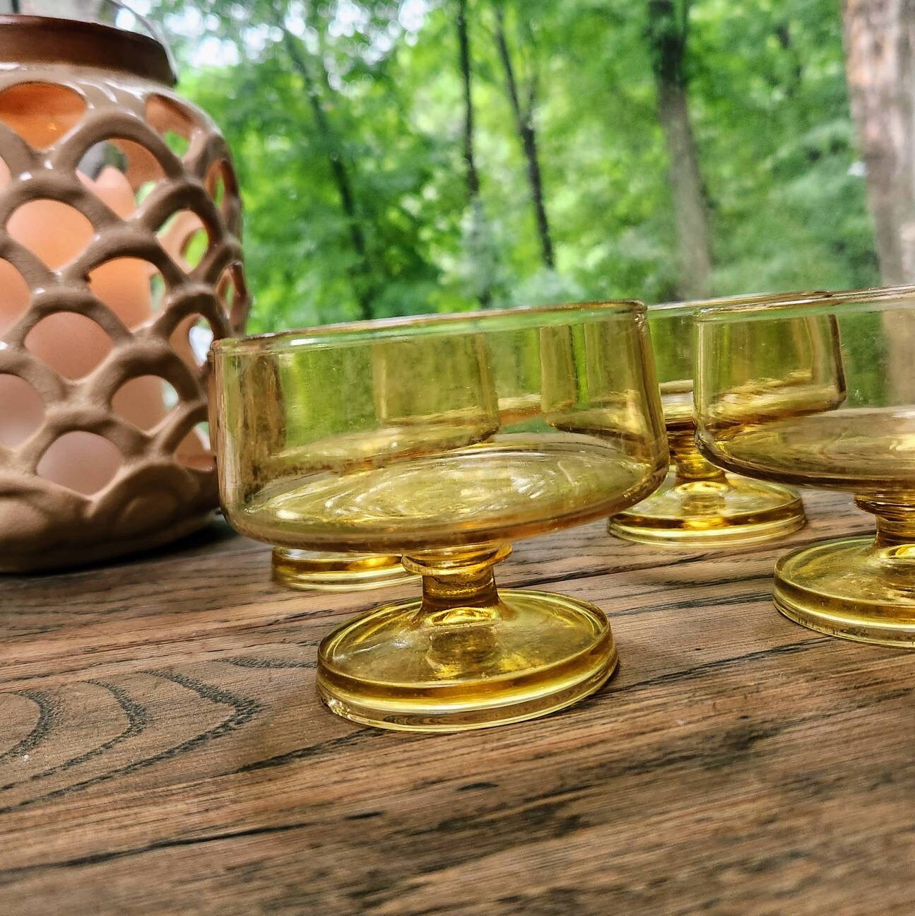 MCM pedestal glasses set 6 amber glass Footed cocktail cups ice cream