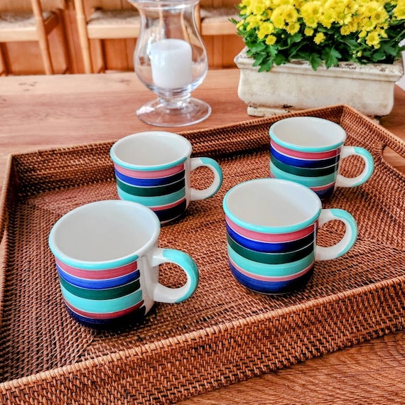 Cappuccino Cups Set of 4 Mug and Saucer Vintage 1980 Funky 