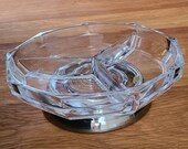 Crystal divided vintage candy dish glass 3 compartment silver foot. Bleikristall England. Grandmillenial candy dish Halloween party MCM