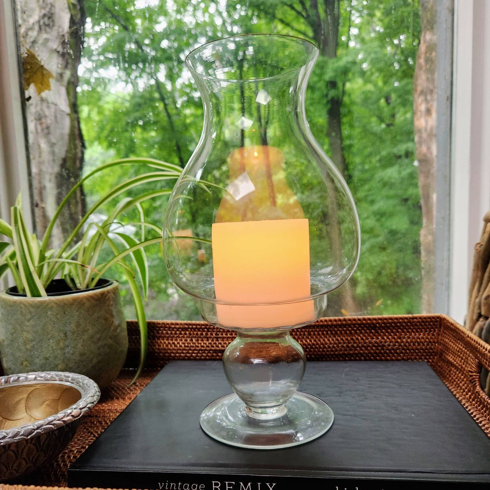 Blown Glass Hurricane Candle Holder. Pedestal Pillar Candle Etsy