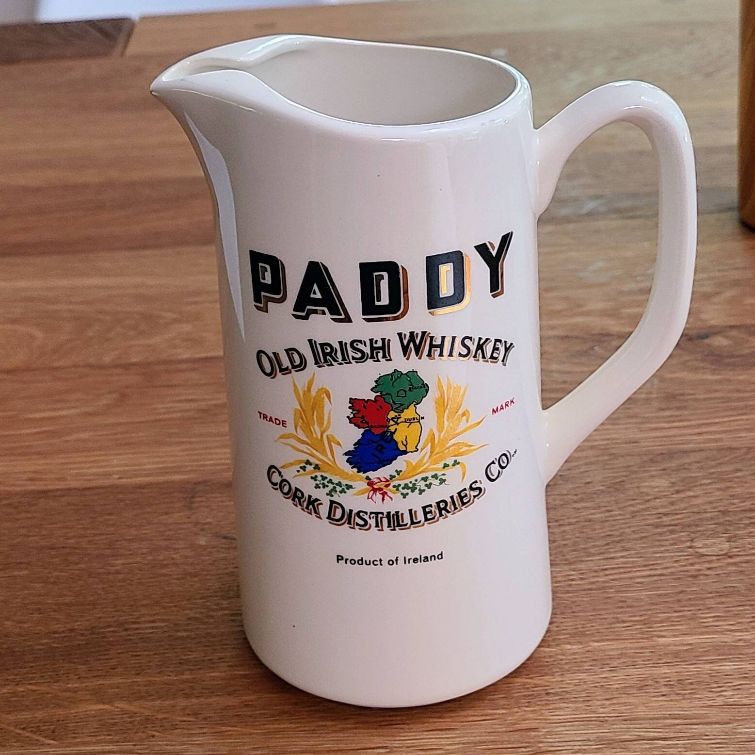 Paddy Old Irish Whisky pitcher. Carrigdhoun pottery Vintage barware