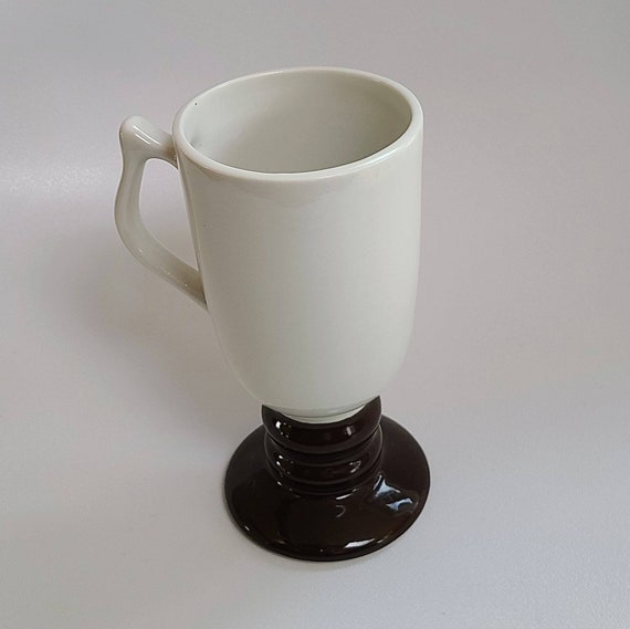 HALL Irish Coffee Mug. Vintage USA Made White and Mocha Footed Irish Coffee  Cup. Housewarming Gift for Friend American MCM Coffee Mug Large 