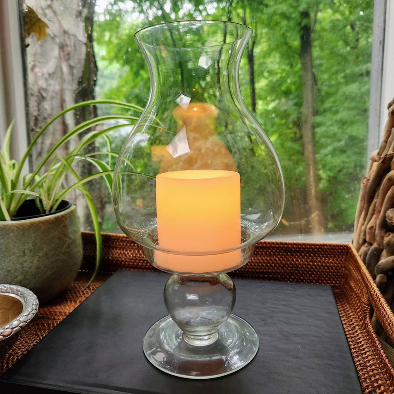 Blown Glass Hurricane Candle Holder. Pedestal Pillar Candle Etsy