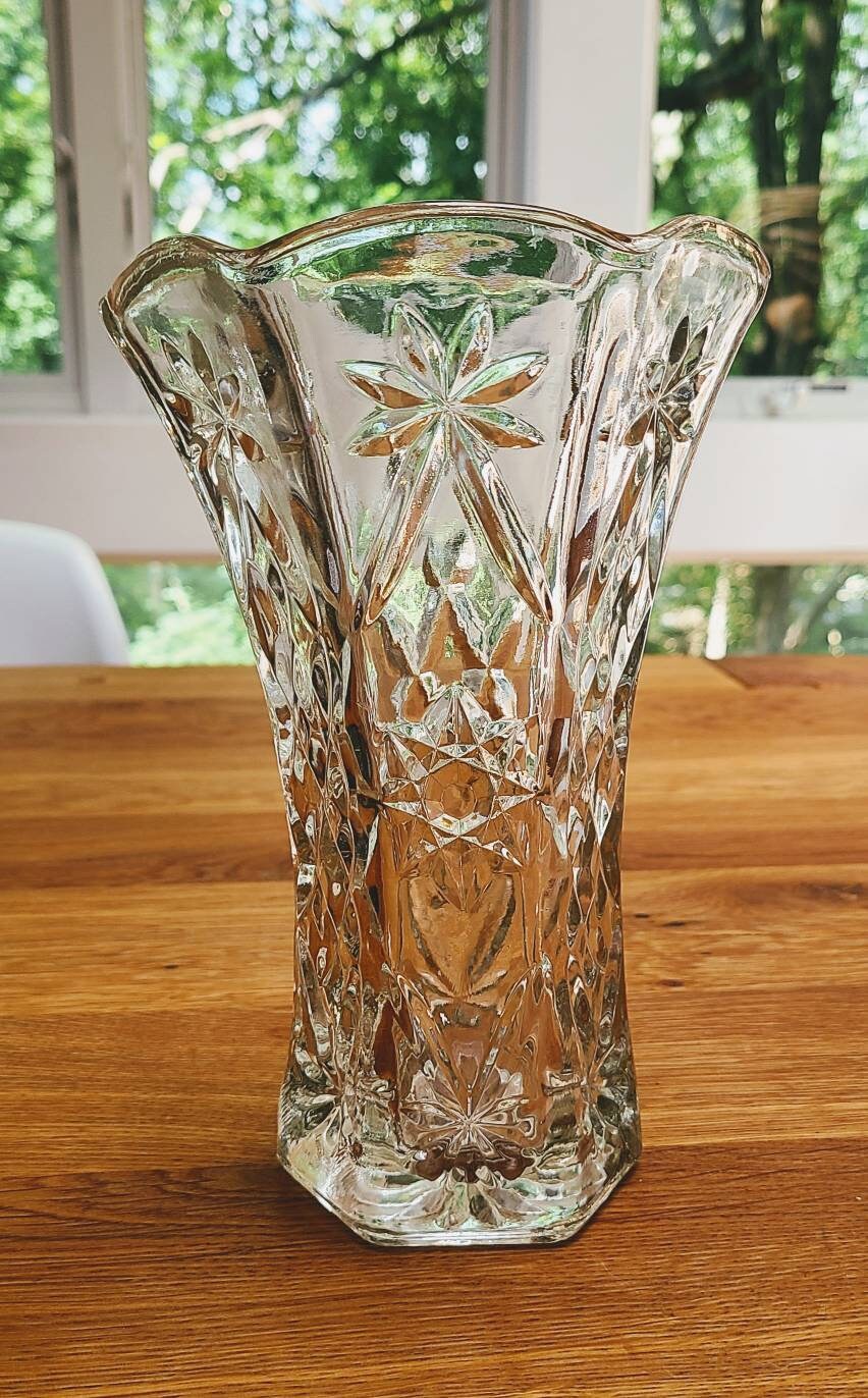 Vintage cut crystal flower vase. Midcentury Bright & shiny vase