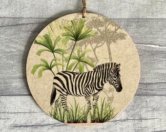 Zebra Decoration, Zebra Gifts for Friend, Birthday Gift for Zebra Lover, EDS Zebra Ornament, Jungle Decor for Mum, Wooden Zebra Wall Art