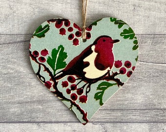 Emma Bridgewater Robin Decoration, Winter Garden Bird Ornament, Wooden Christmas Robin Gifts for Her