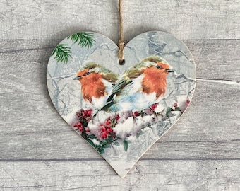 Christmas Robin Decoration, Wooden Garden Bird Ornament, Winter Robin Gifts for Nature Lover