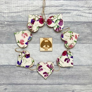 Emma Bridgewater Sweet Pea Bunting, Wooden Floral Garland, Botanical Wall Decor for Gardener