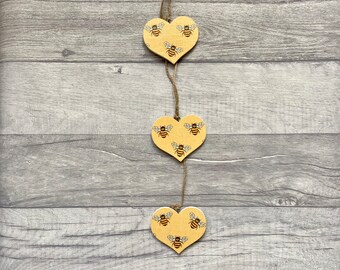 Bee Heart Decoration, Wooden Bumblebee Ornament, Handmade Nature Lover Gifts