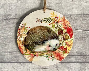 Autumn Hedgehog Decoration, Woodland Animal Ornament for Fall, Handmade Hedgehog Gifts