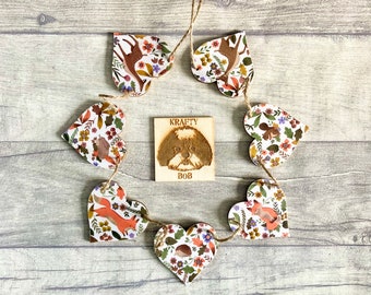 Woodland Animal Bunting, Autumn Forest Garland, Wooden Cottagecore Decor for Fall, Country Cottage Gifts