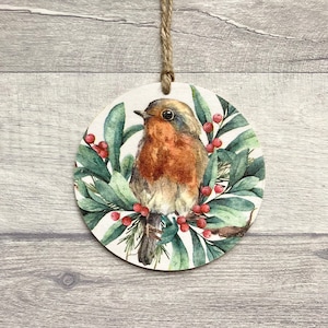 Robin Decoration, Christmas Robin Gifts for Her, Garden Bird Ornament for Mum, Wooden Bird Gifts for Friend, Birthday Present for Robin Fan