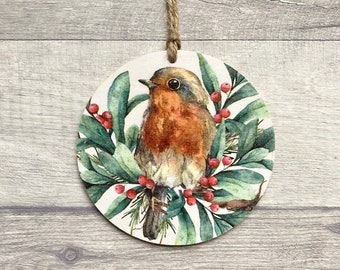 Winter Robin Decoration, Christmas Robin Gifts, Wooden Garden Bird Ornament for Her