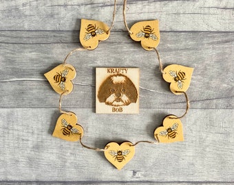 Bee Garland, Mini Heart Bunting for Nature Lover, Handmade Bumblebee Gifts for Her
