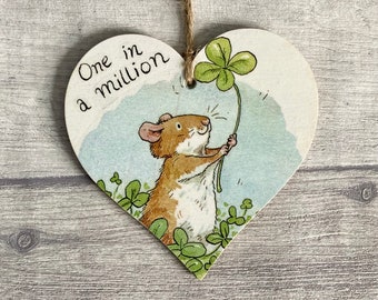Mouse Decoration, Good Luck Gift for Friend, Motivational Gift for Her, One in a Million, Wooden Mouse Gifts for Friend, Mouse Ornament