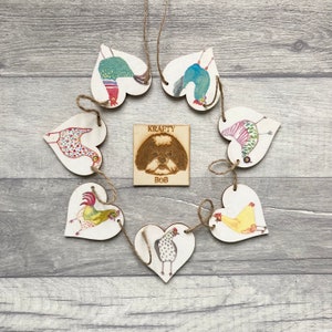 Chicken Bunting, Wooden Hen Garland, Farmhouse Decor, Handmade Country Kitchen Gifts