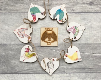 Chicken Bunting, Wooden Hen Garland, Farmhouse Kitchen Decor, Handmade Chicken Gifts for Birthday