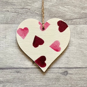 Emma Bridgewater Pink Hearts Decoration, Wooden Wedding Decor, Romantic Gifts for 5th Anniversary