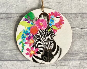 Zebra Decoration, Zebra Gifts for Friend, Birthday Gift for Zebra Lover, Wooden Zebra Wall Art, EDS Zebra Ornament for Her, Jungle Decor