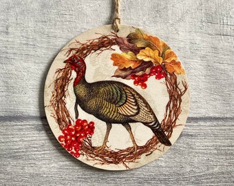 Turkey Decoration, Turkey Gift for Mom, Thanksgiving Gift for Aunt, Wooden Turkey Ornament for Friend, Thanksgiving Decor for Host