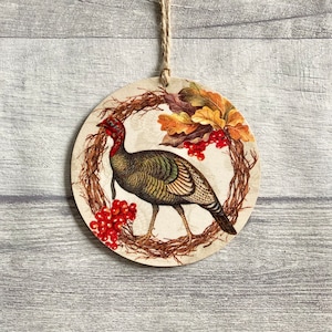 Turkey Decoration, Rustic Farmhouse Decor, Handmade Thanksgiving Ornament for Farmer, Wooden Kitchen Gifts