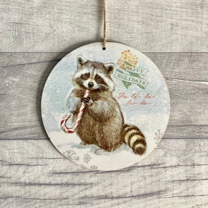 Racoon Christmas Decoration, Winter Woodland Animal Ornament, Festive Decor for Nature Lover, Racoon Gifts