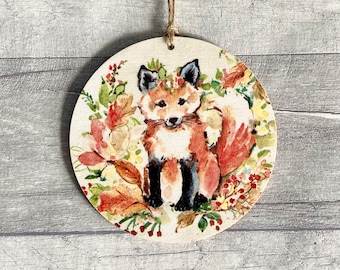 Autumn Fox Decoration, Woodland Animal Ornament for Fall, Cottagecore Wall Decor, Fox Gifts
