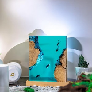 Night light scuba diver, Turtle lamp resin,lamp epoxy resin ocean,epoxy resin lamp,Blue ocean lamp,custom resin lamp,Handmade gift,gift box