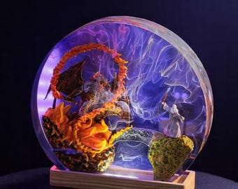 Custom Wizard Resin Lamp | Handmade Fantasy Night Light | Epoxy Diorama Gift for Him | Magical Resin Art Home Decor,custom epoxy lamp