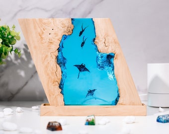 Custom BLUE OCEAN Parallelogram Resin Lamp, Resin Night Light, Resin Wood Art Lamp, Custom Night Light, Personalized Night Light