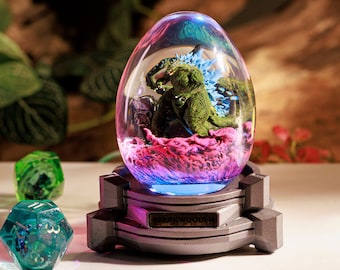 GODZILLA Resin Lamp Egg, Handcrafted Eggs and Personalized Gift For Him, Custom Night Light and Handmade Gifts for Easter Day